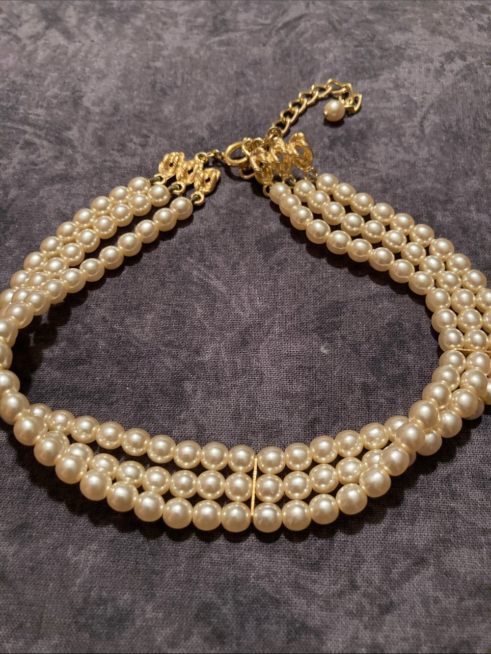 Classic Ivory Faux Pearl Multi-Strand Choker Necklace - Golden Accents
